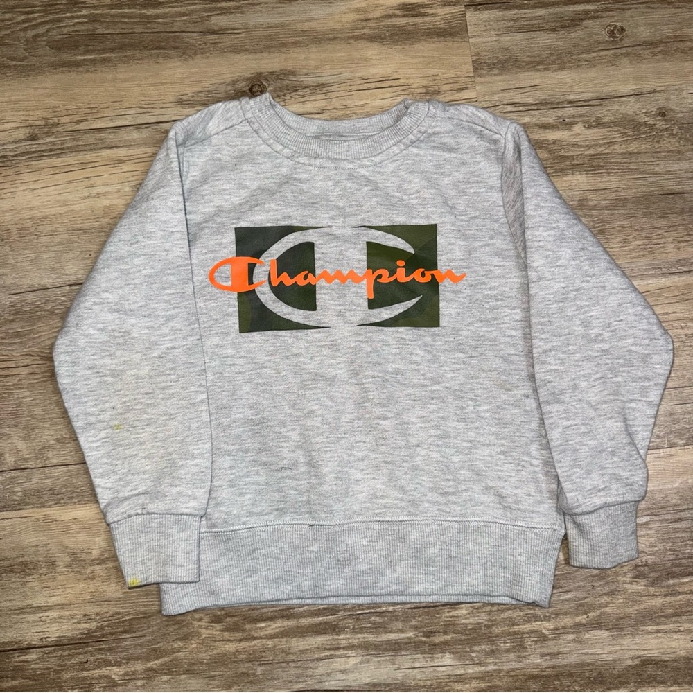 Champion Kids Light Gray Sweatshirt with Orange Logo